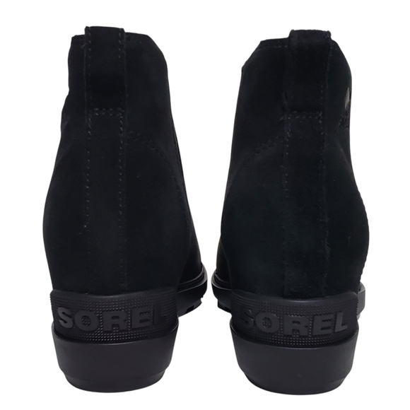 New Sorel Evie ll Chelsea ankle boots black leather suede wedge waterproof comfy - Picture 12 of 16